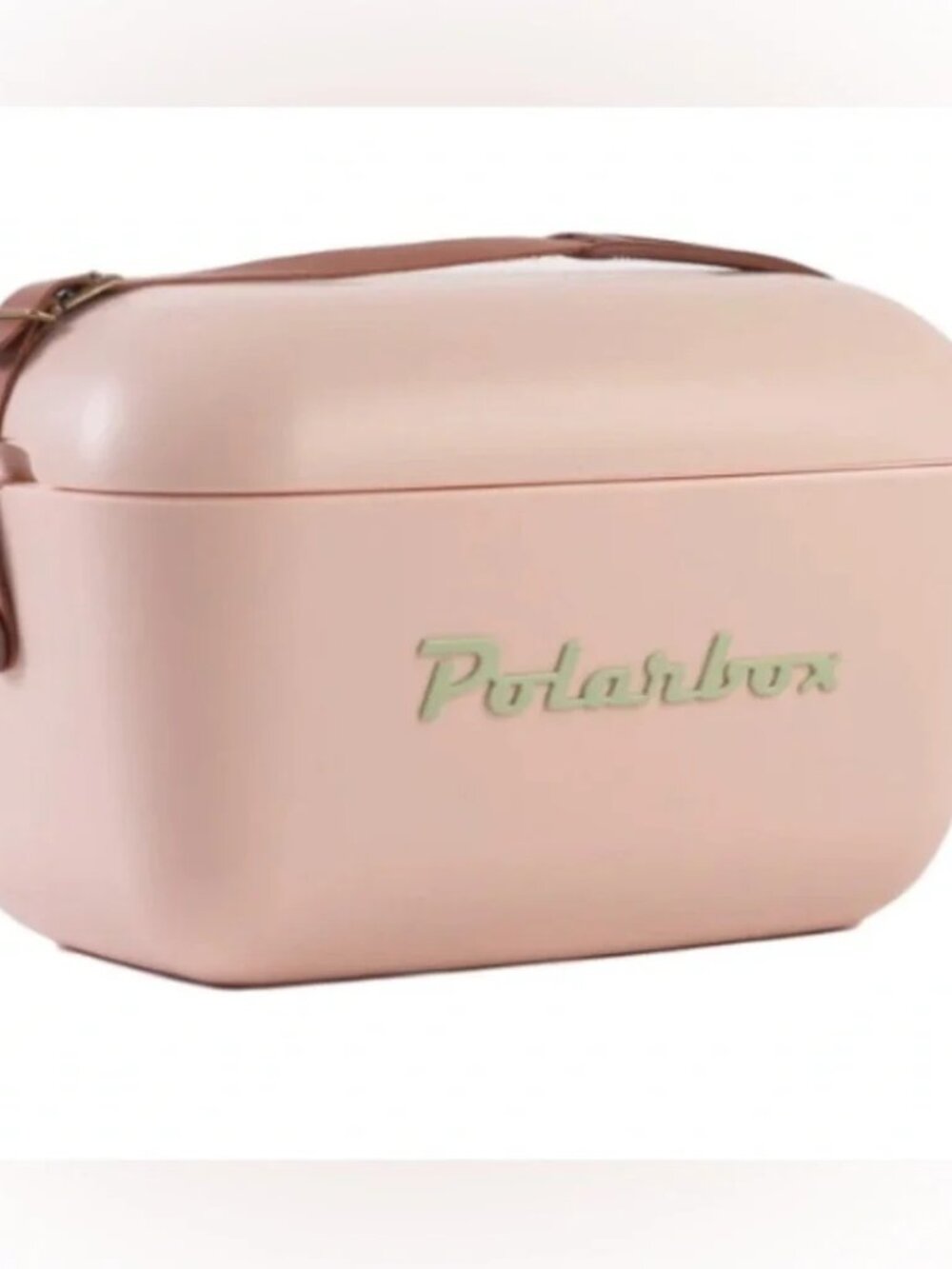 Polarbox Retro Cooler 21QT Nude Pink with Blue, Brown Leather Strap